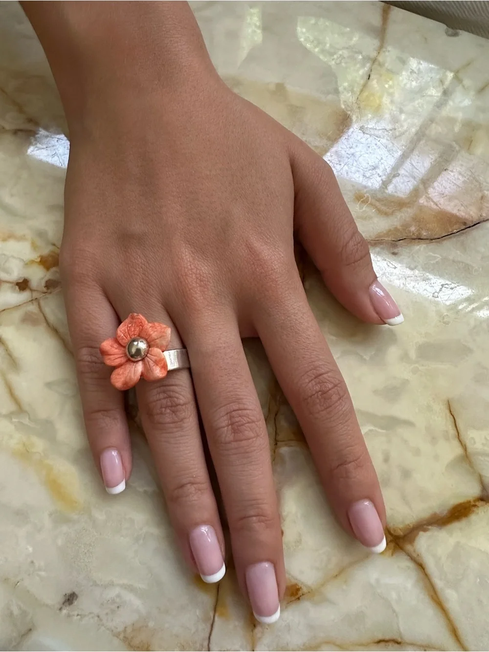 VIVAC 925 Sterling Silver Handcrafted Coral Flower Ring​​
